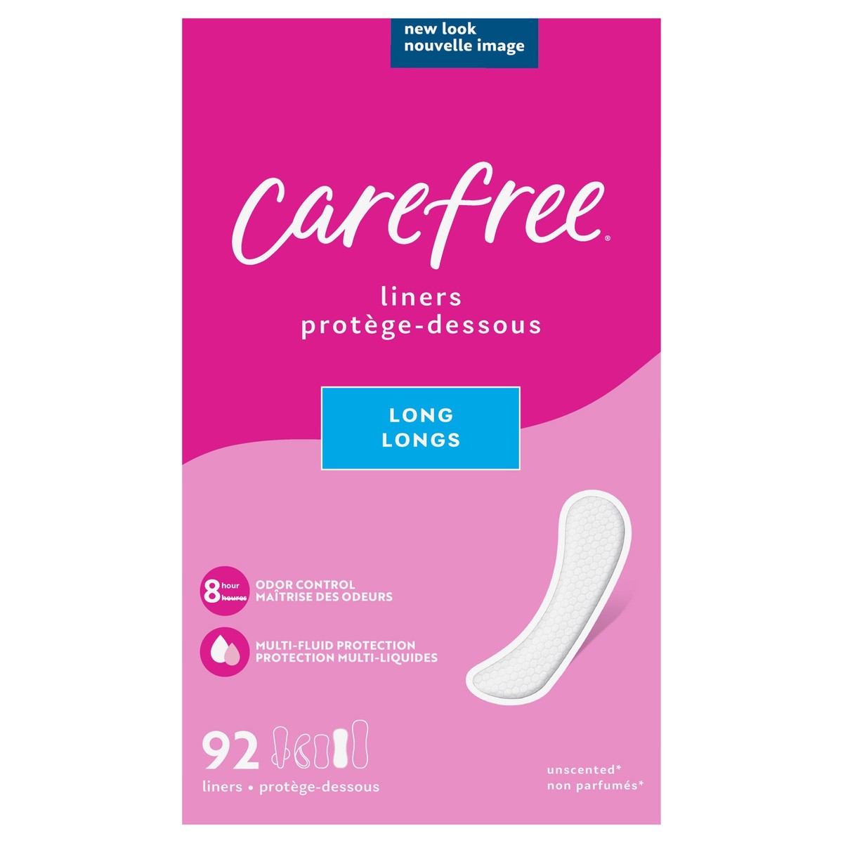 slide 1 of 11, Carefree Long Unwrapped Panty Liners Unscented, 92 ct