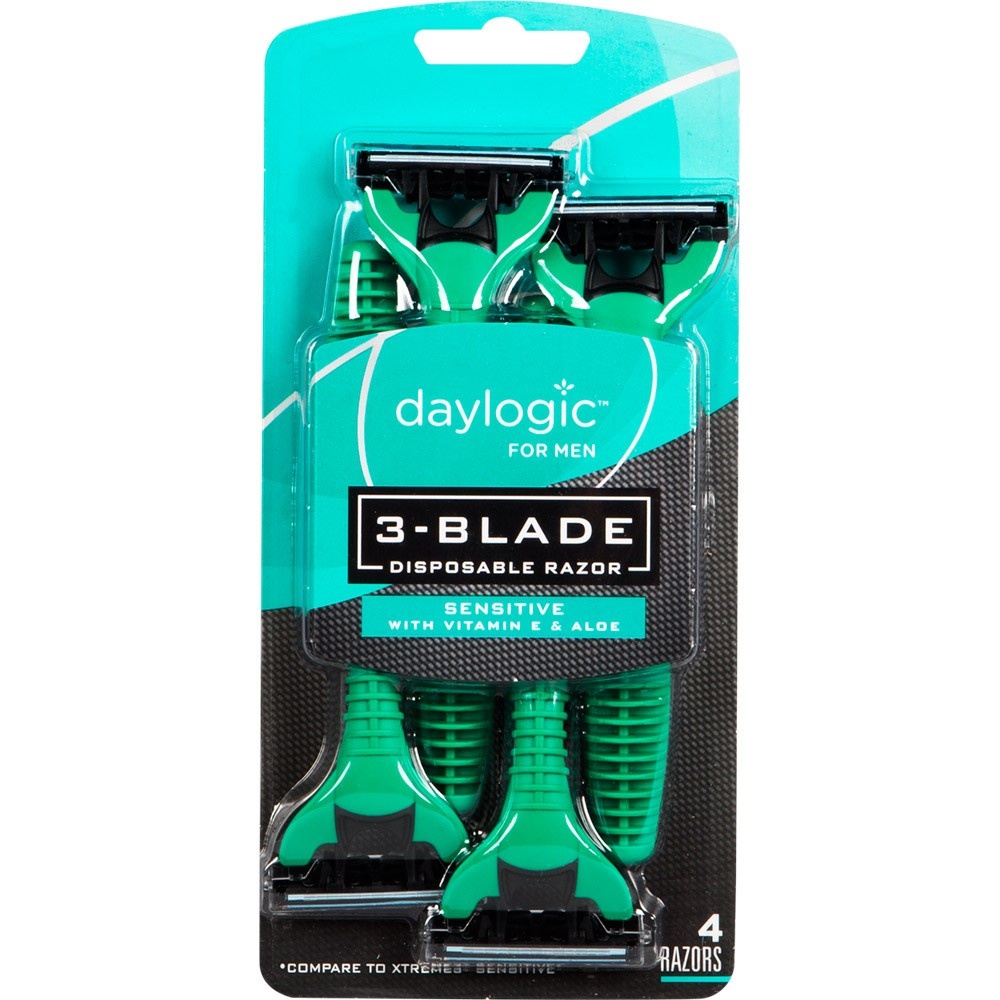 slide 1 of 1, Daylogic Men's 3-Blade Disposable Razors, 4 ct