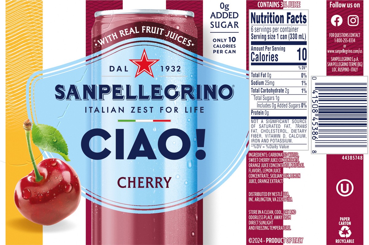 slide 10 of 13, San Pel Ciao Cherry 6/11.15 Oz, 6 ct; 11.15 fl oz