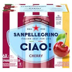 San Pellegrino CIAO! Cherry Sparkling Water, Low-Cal, 0g Added Sugar, 6-Pack