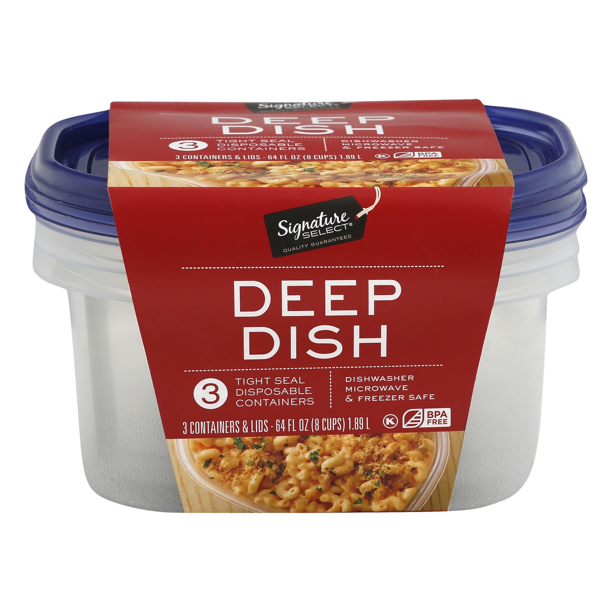 slide 1 of 9, Signature Select 64 Ounce Deep Dish Containers & Lids 3.0 ea, 