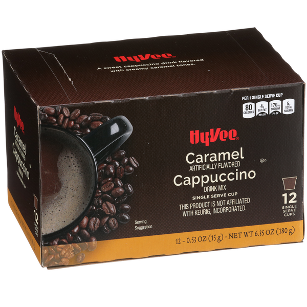 slide 1 of 1, Hy-vee Caramel Cappuccino Drink Mix Single Serve Cups - 12 ct, 12 ct