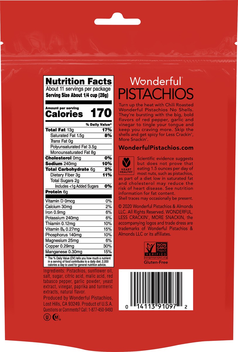 slide 3 of 3, Wonderful Pistachios No Shells Chili Roasted Pistachios, 11 oz