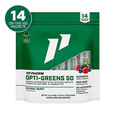 slide 1 of 1, 1St Phorm Opti-Greens 50 Stick Packs, 14Ct, 5 oz