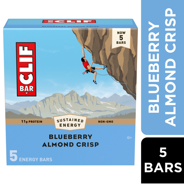 slide 1 of 1, CLIF BAR - Blueberry Almond Crisp - Made with Organic Oats - Energy Bars - Non-GMO - Plant Based Protein Bars (5 Pack), 5 ct