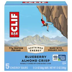 CLIF BAR - Blueberry Almond Crisp - Made with Organic Oats - 11g Protein - Non-GMO - Plant Based - Energy Bars - 2.4 oz. (5 Pack)
