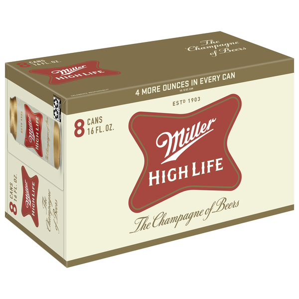 slide 1 of 1, Miller High Life Beer 8 - 16 fl oz Cans, 8 ct; 16 oz
