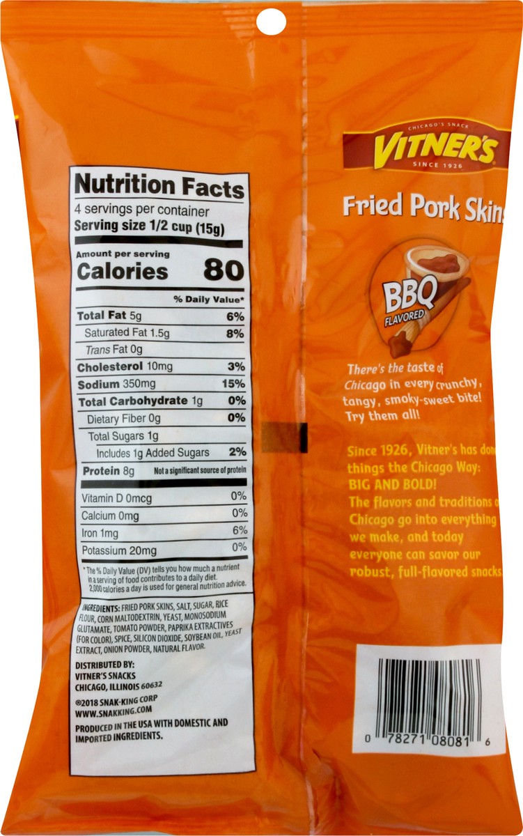 slide 2 of 13, Vitner's Fried Pork Skin BBQ Flavored Chicharrones 2 oz, 2 oz