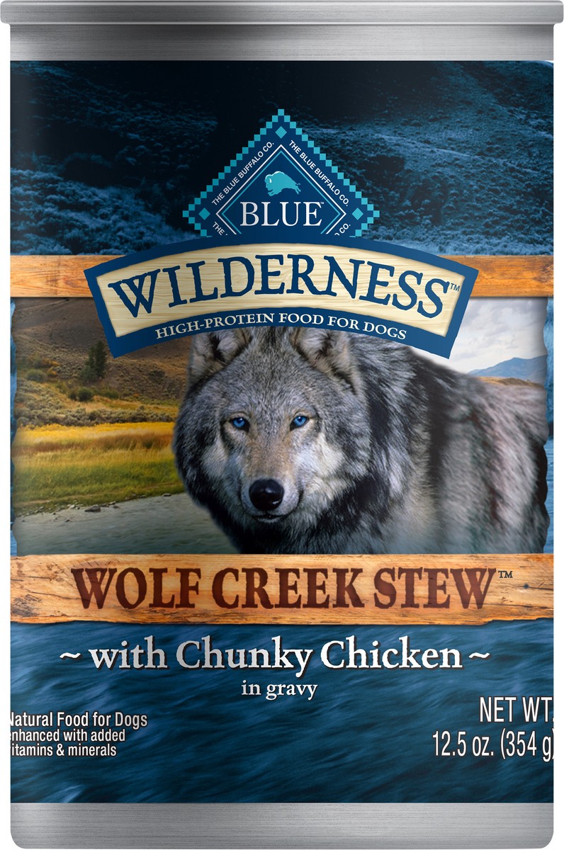 slide 1 of 29, Blue Buffalo Wilderness Wolf Creek Stew High Protein, Natural Wet Dog Food, Chunky Chicken Stew in Gravy 12.5-oz Can, 12.5 oz