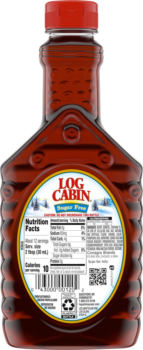 slide 3 of 7, Log Cabin Sugar Free Syrup 12 fl oz, 12 fl oz