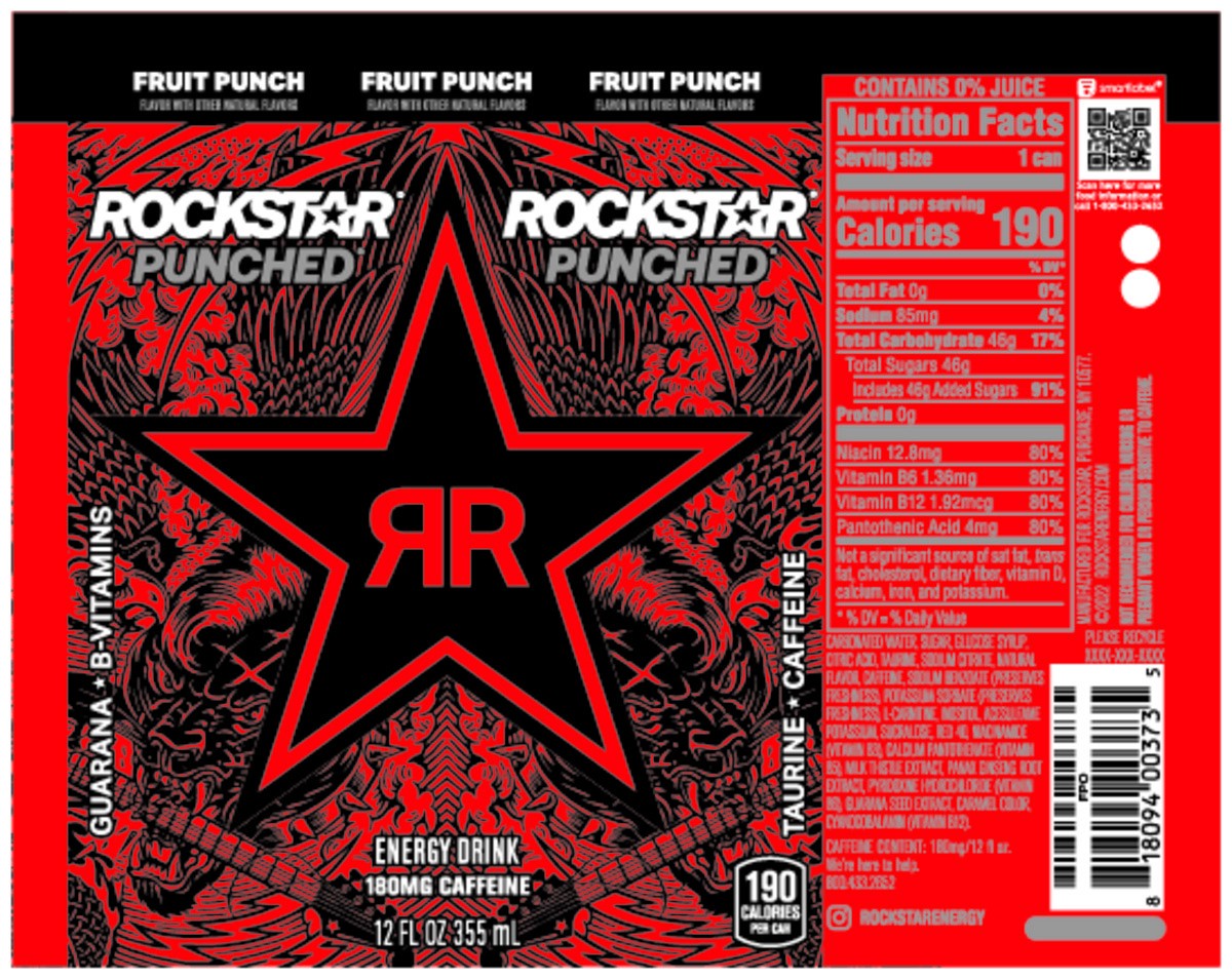 slide 10 of 10, Rockstar Punched Energy Drink Fruit Punch 12 Fl Oz Can, 12 fl oz