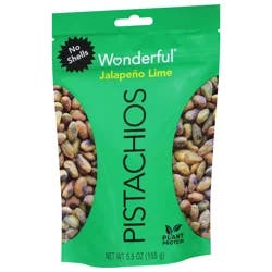 Wonderful Pistachios, No Shells Jalapeño Lime Flavored Nuts, 5.5 Ounce Bag
