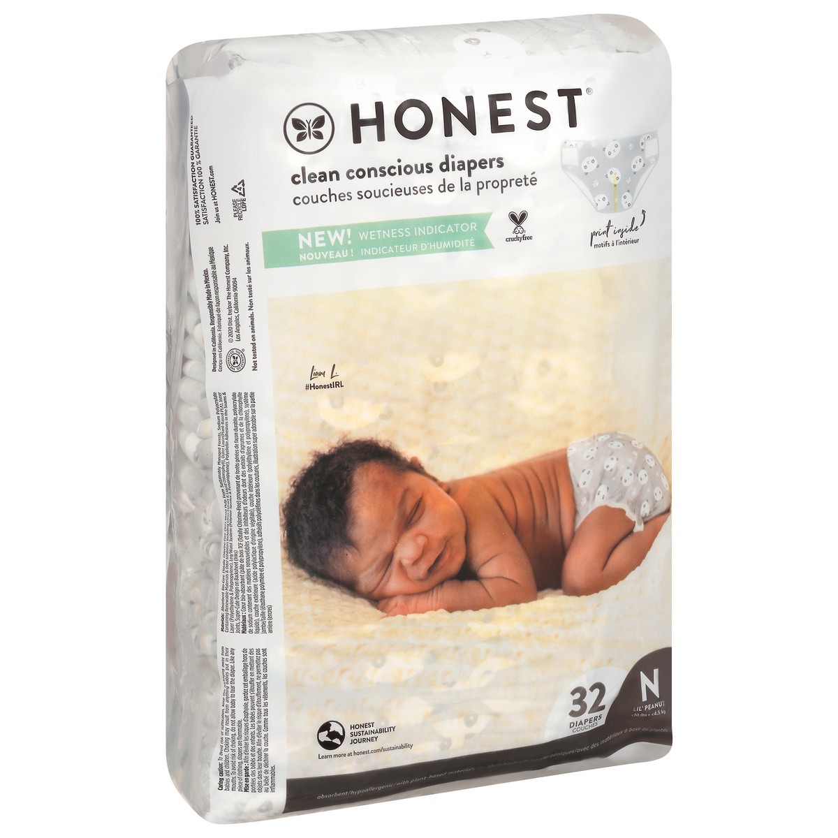 slide 6 of 9, Honest Pandas Lil' Peanut Newborn (Less than 10 lbs) Diapers 32 ea, 32 ct