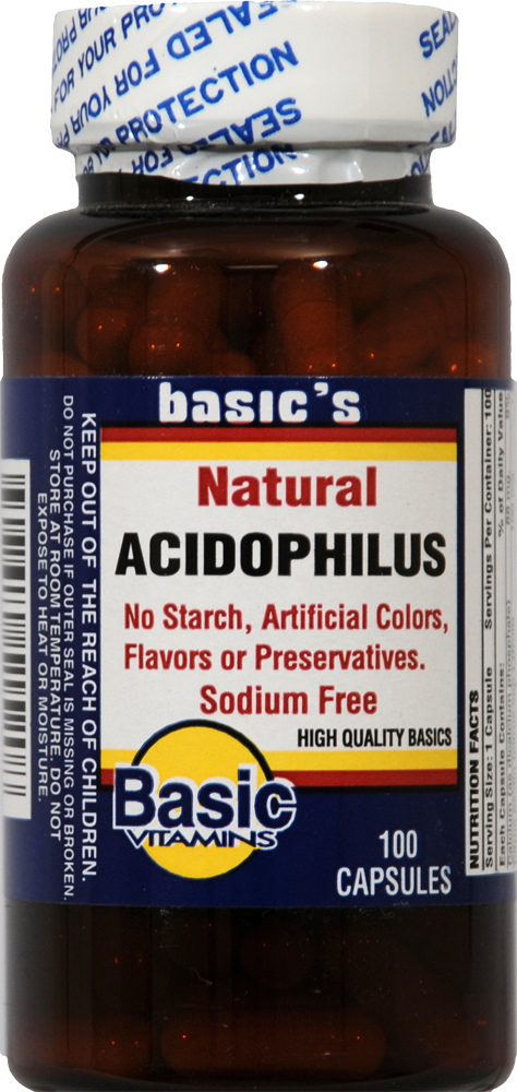 slide 1 of 1, Basic Natural Acidophilus Capsules, 100 ct