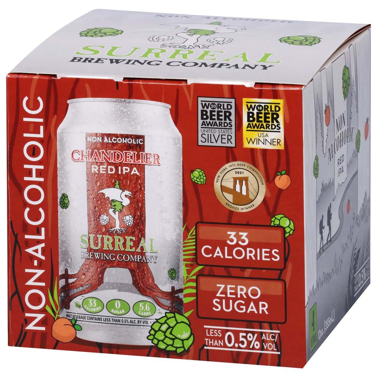 slide 11 of 13, Surreal Brewing Company Red IPA Non Alcoholic Chandelier Beer 4 - 12 oz Cans, 4 ct; 12 oz