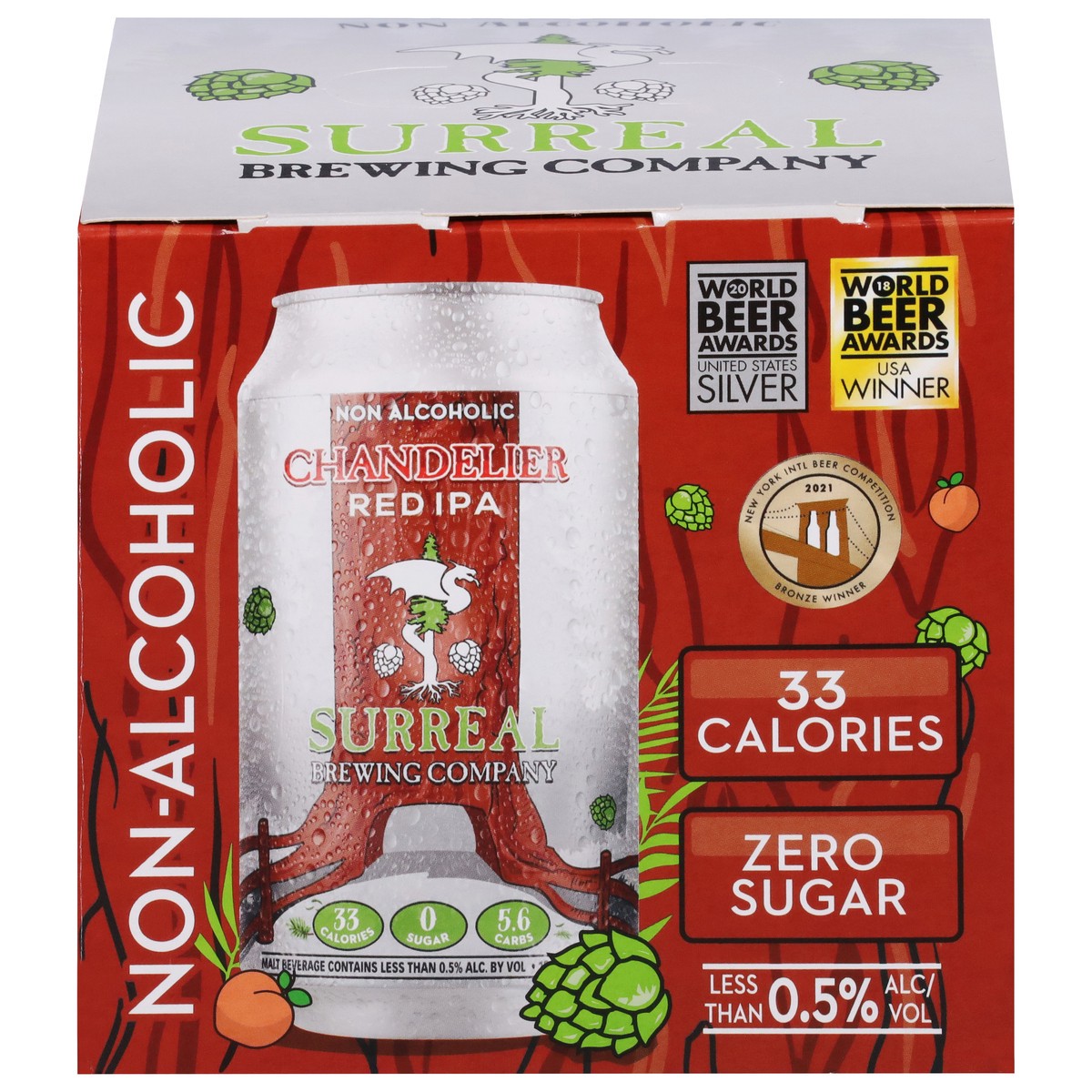 slide 9 of 13, Surreal Brewing Company Red IPA Non Alcoholic Chandelier Beer 4 - 12 oz Cans, 4 ct; 12 oz