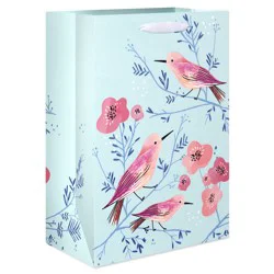 American Greetings Pink Birds on Teal Medium Gift Bag