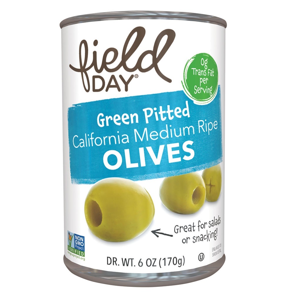 slide 1 of 1, Field Day Green Pitted California Medium Ripe Olives, 6 oz