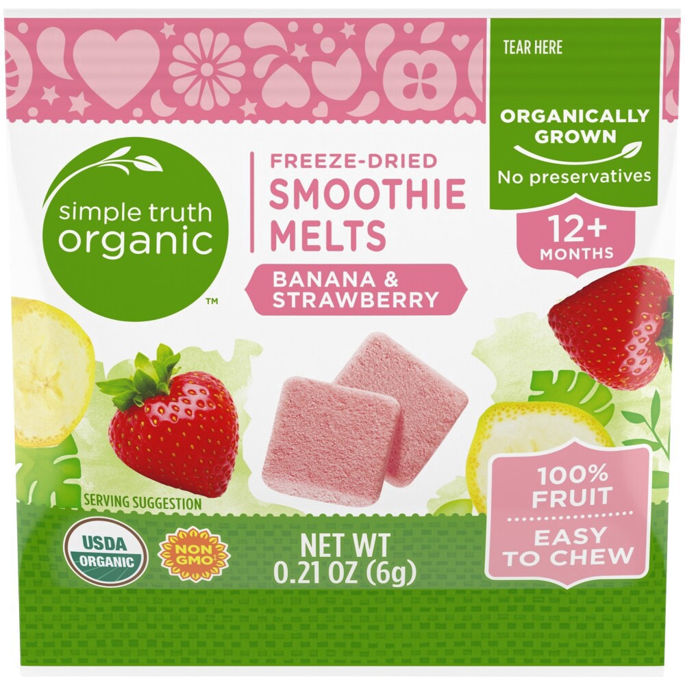 slide 4 of 4, Simple Truth Organic Freeze-Dried Banana & Strawberry Smoothie Melts, 0.21 oz