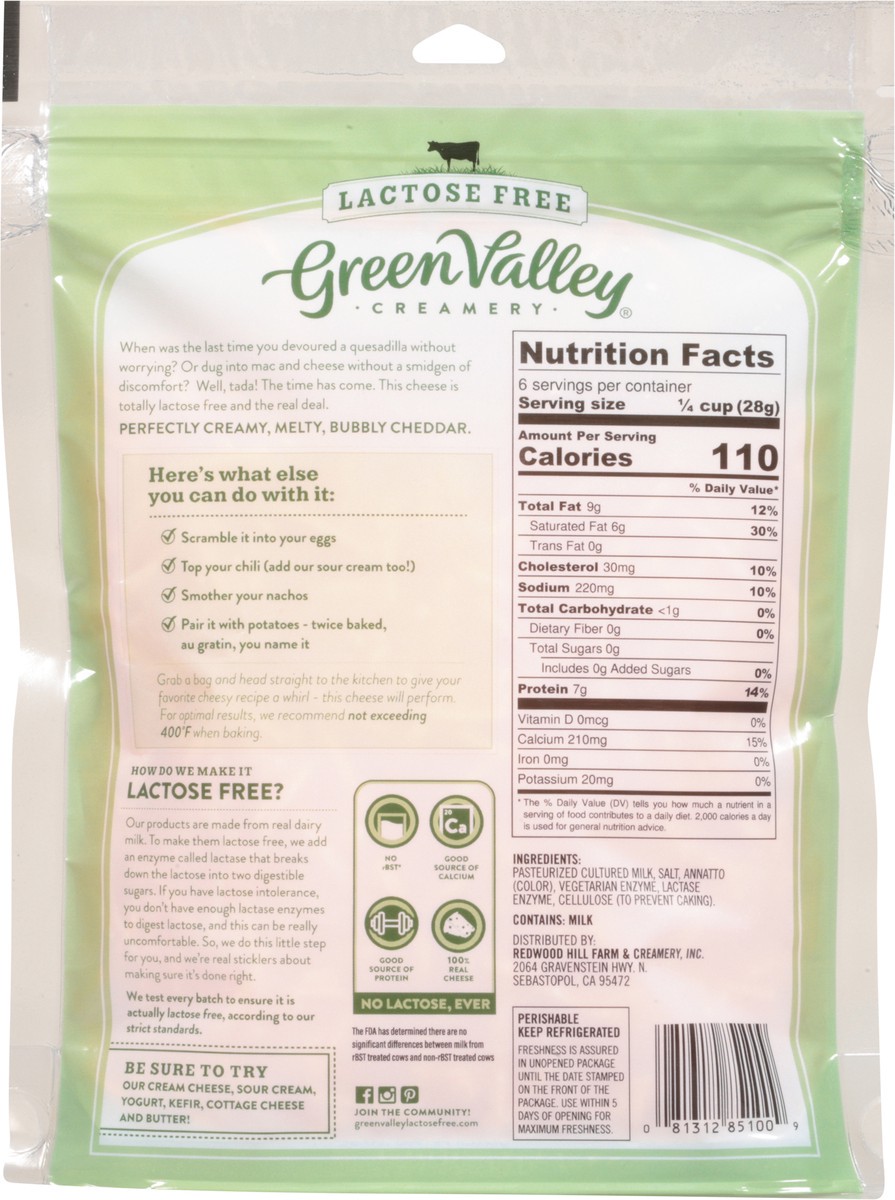 slide 3 of 13, Green Valley Creamery Lactose Free Mild Cheddar Shredded Cheese 6 oz, 1 ct