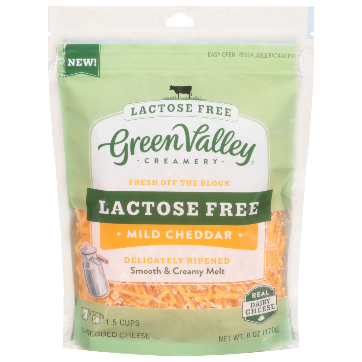 slide 1 of 13, Green Valley Creamery Lactose Free Mild Cheddar Shredded Cheese 6 oz, 1 ct