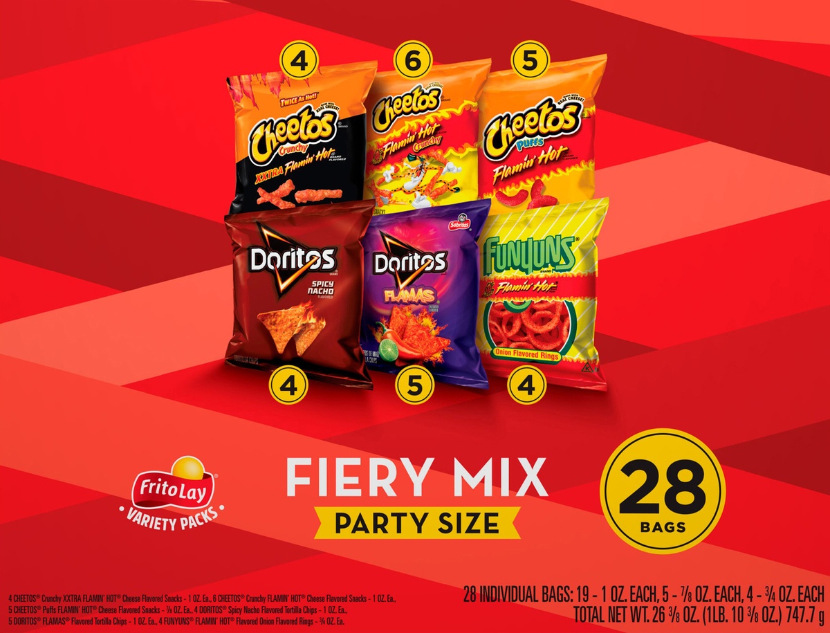 slide 9 of 11, Frito Lay Snacks Fiery Mix Variety 26 3/8 Oz 28 Count, 28 ct