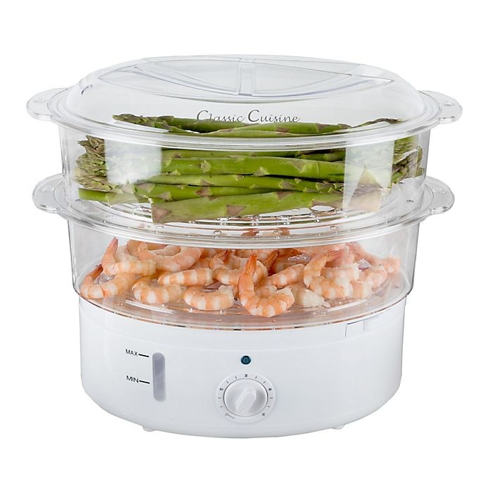 slide 1 of 8, Classic Cuisine Vegetable Steamer Cooker - White, 6.3 qt