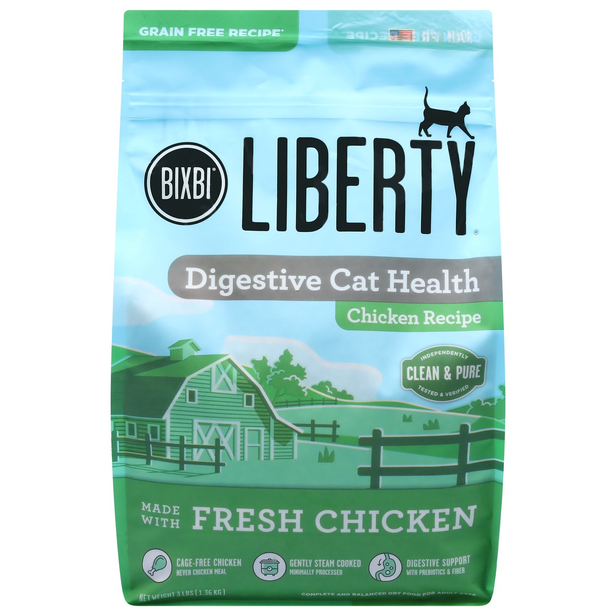 slide 1 of 9, Bixbi Liberty Digestive Cat Health Grain Free Chicken Recipe Cat Food 3 lb, 3 lb