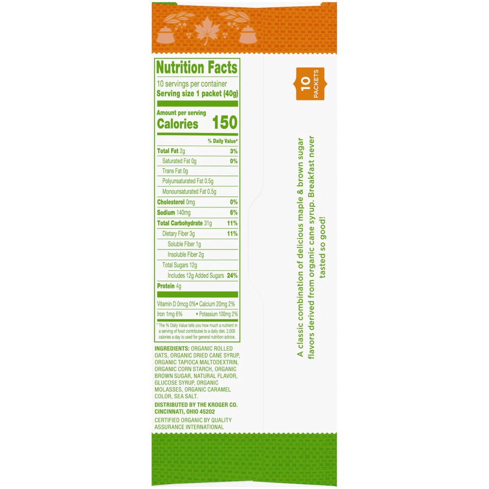 slide 3 of 3, Simple Truth Organic Instant Oatmeal - Maple & Brown Sugar, 14.1 oz