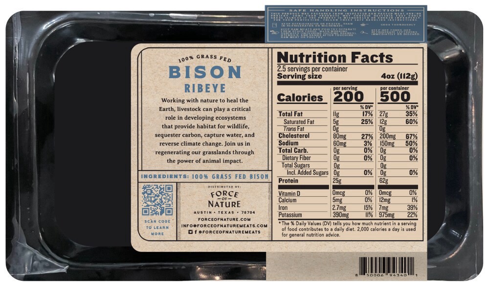 slide 2 of 2, Force Of Nature Bison Ribeye, 10 oz