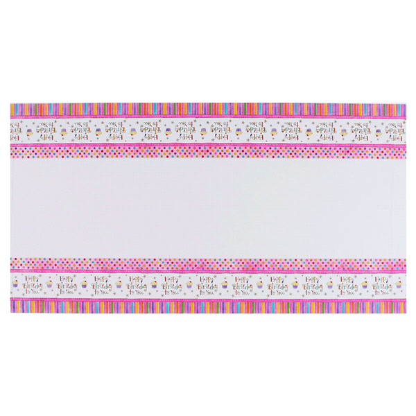 slide 1 of 1, Sweet Stuff Happy Birthday Plastic Table Cover, 54 in x 102 in