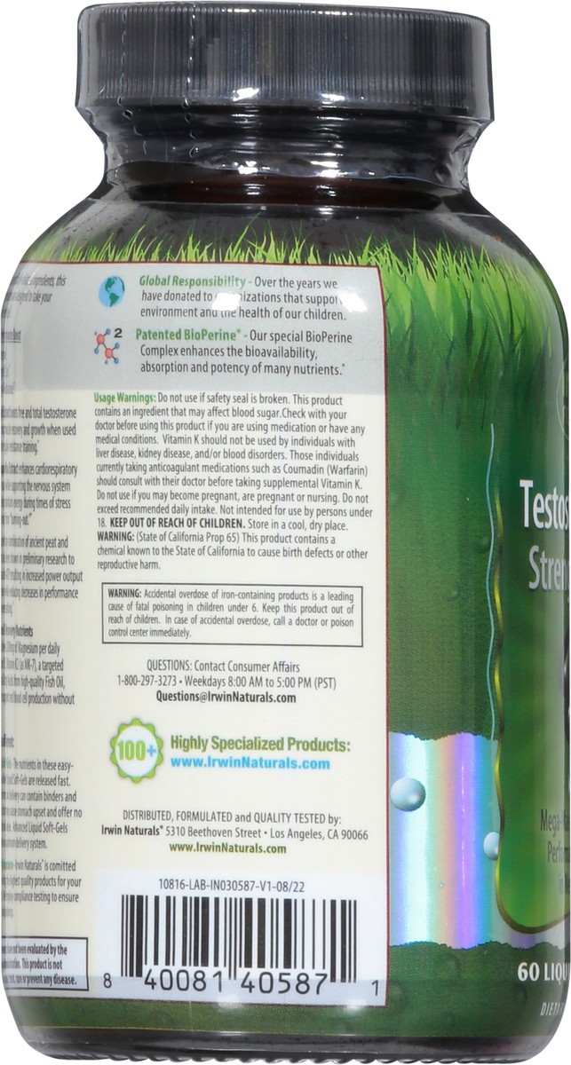 slide 13 of 14, Irwin Naturals Strength Size Testosterone UP 60 Liquid Soft-gels, 1 ct