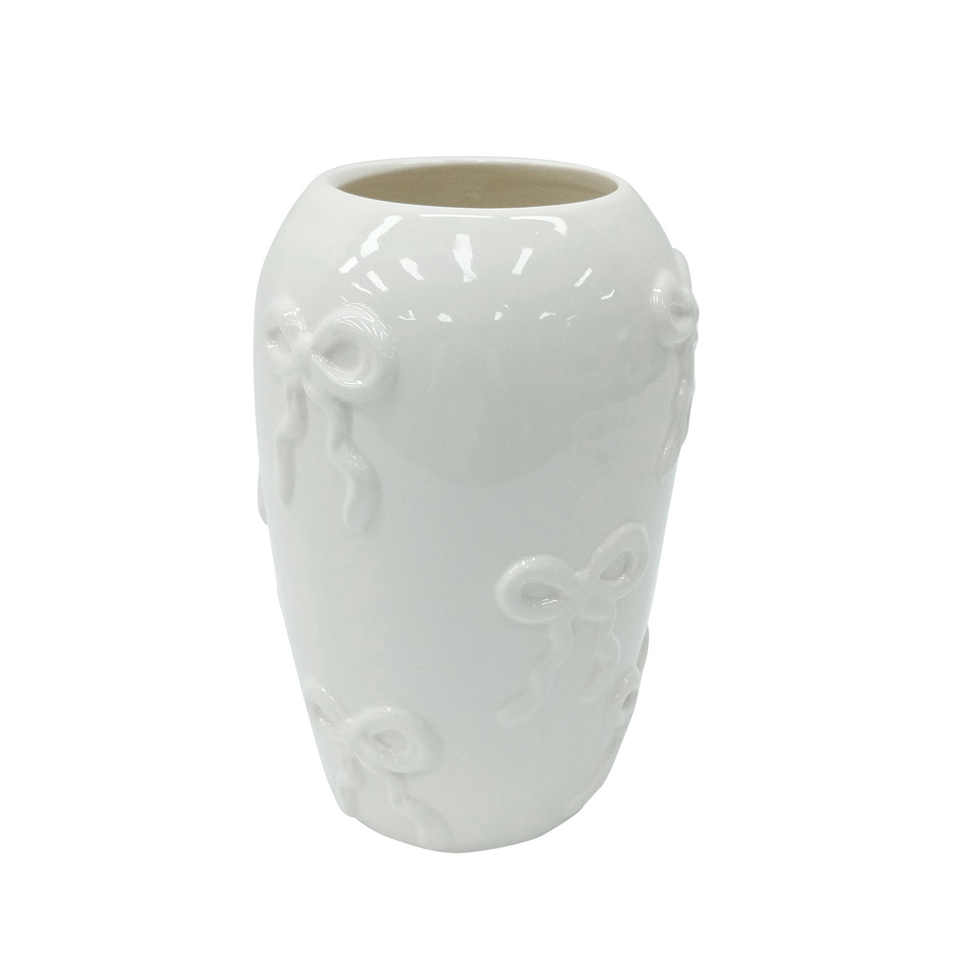 slide 2 of 2, 7.25" White Bow Ceramic Vase By Ashland, 7.25 in