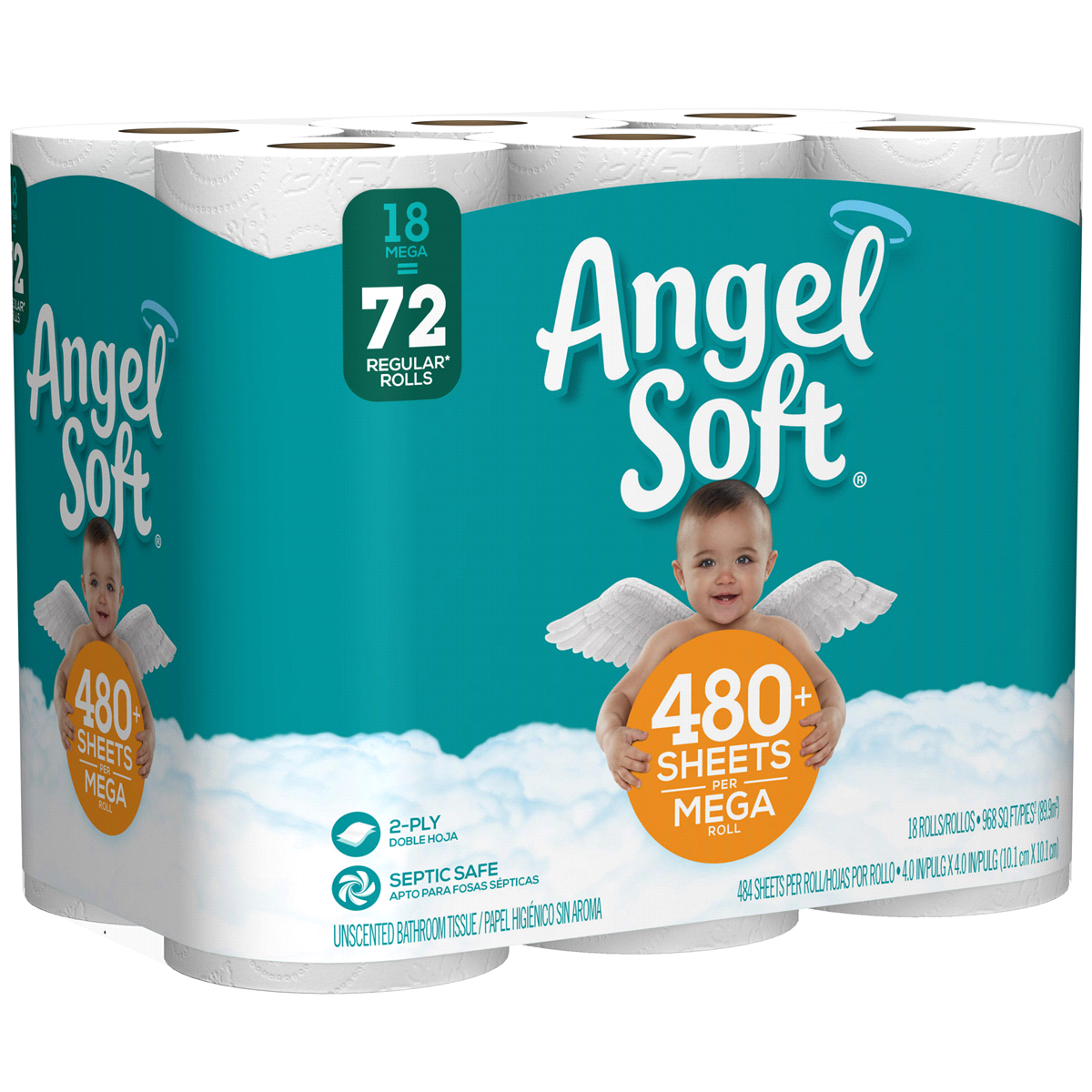 slide 2 of 12, Angel Soft Mega Roll Bath Tissue, 18 ct