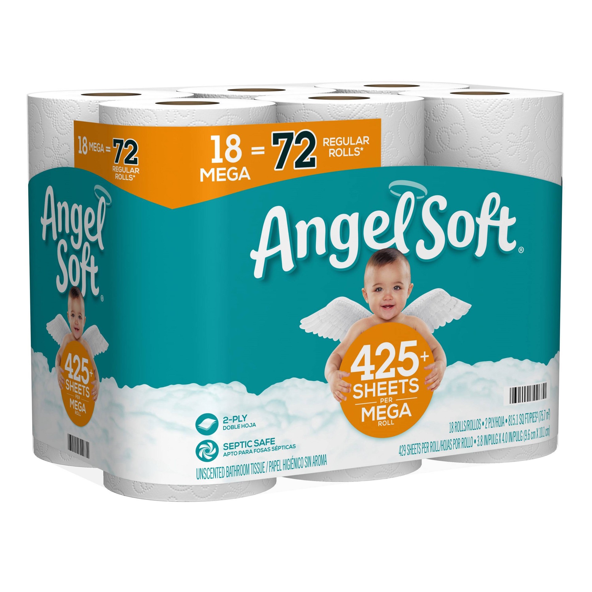 slide 1 of 12, Angel Soft Mega Roll Bath Tissue, 18 ct