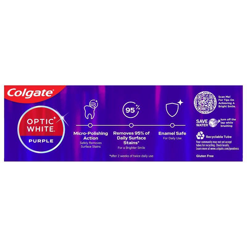 slide 7 of 9, Colgate Optic White Purple Toothpaste for Teeth Whitening, Mint Paste, 4.2 Oz, 4.2 oz