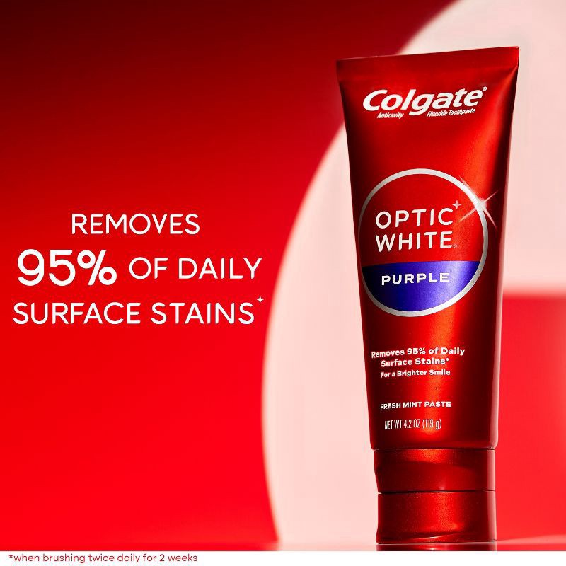 slide 6 of 9, Colgate Optic White Purple Toothpaste for Teeth Whitening, Mint Paste, 4.2 Oz, 4.2 oz