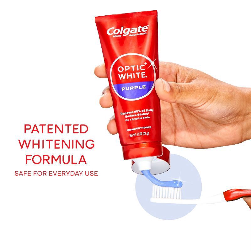 slide 4 of 9, Colgate Optic White Purple Toothpaste for Teeth Whitening, Mint Paste, 4.2 Oz, 4.2 oz