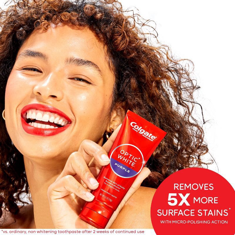 slide 8 of 9, Colgate Optic White Purple Toothpaste for Teeth Whitening, Mint Paste, 4.2 Oz, 4.2 oz