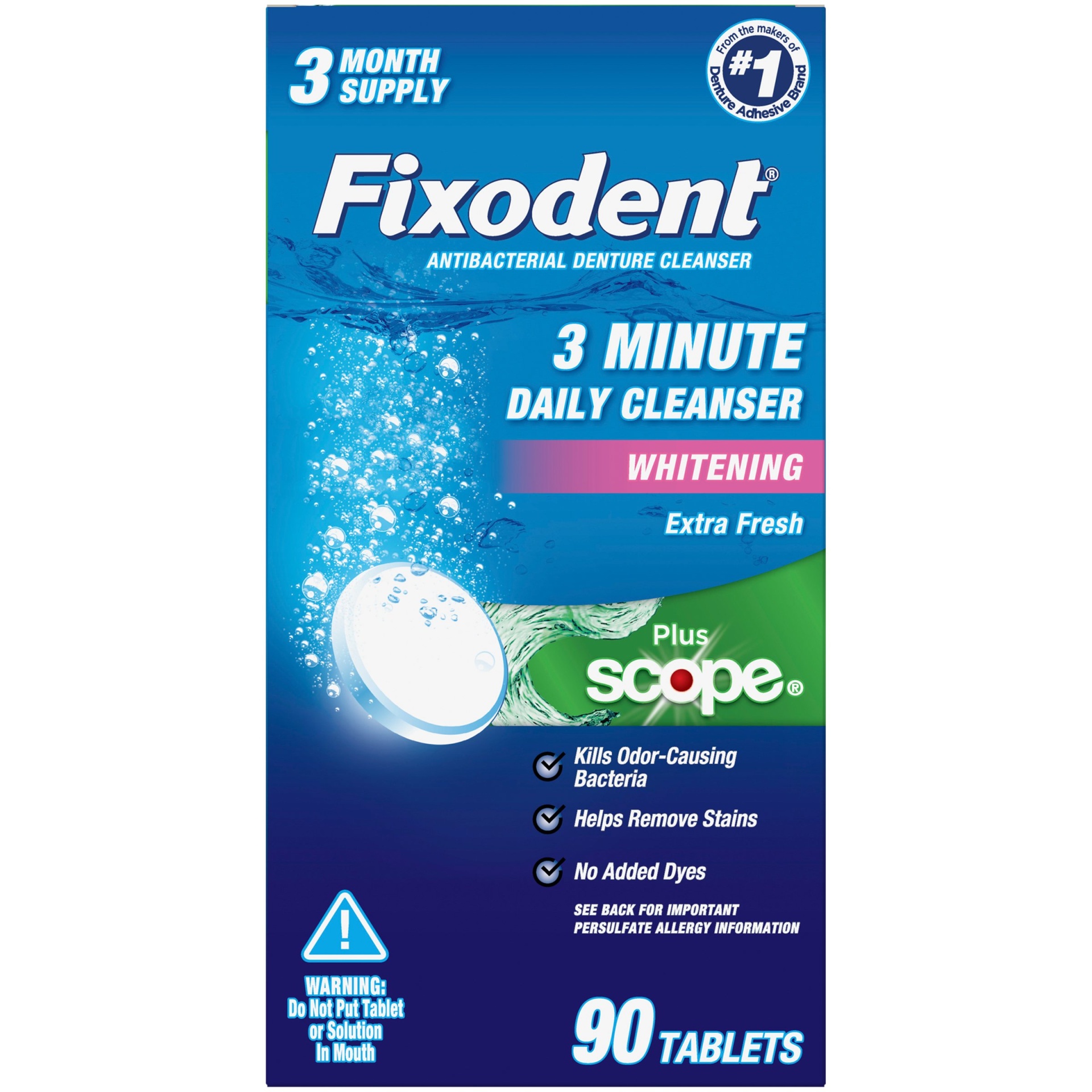 slide 1 of 1, Fixodent Plus Scope Daily Denture Cleaner Tablets (3 Month Supply), 90 ct