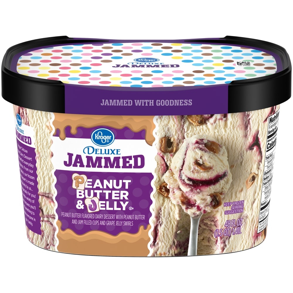 slide 1 of 1, Kroger Deluxe Jammed Peanut Butter & Jelly Flavored Dairy Dessert, 48 fl oz
