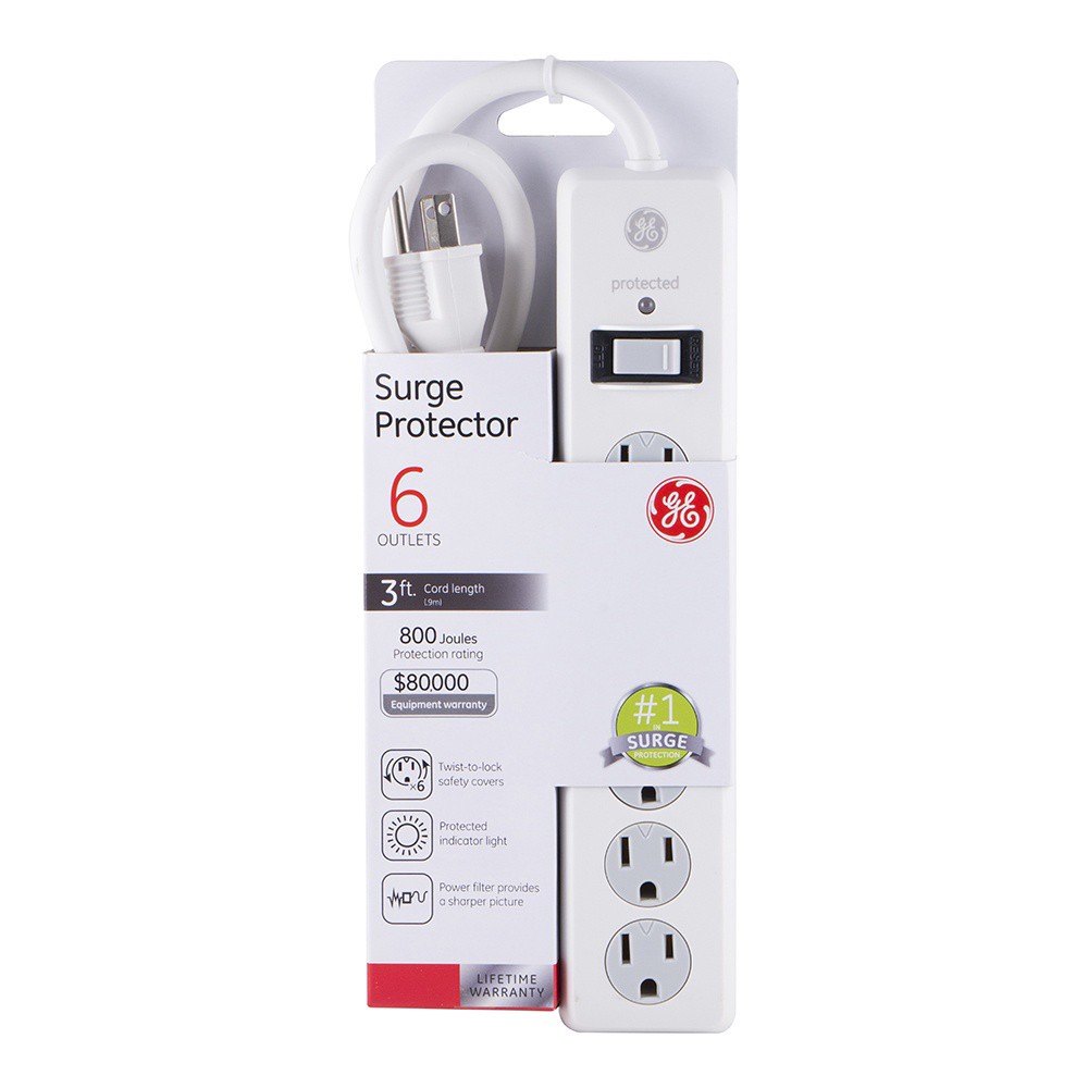 slide 2 of 5, General Electric Standard 6-Outlet Surge Protector, White, 1 ct