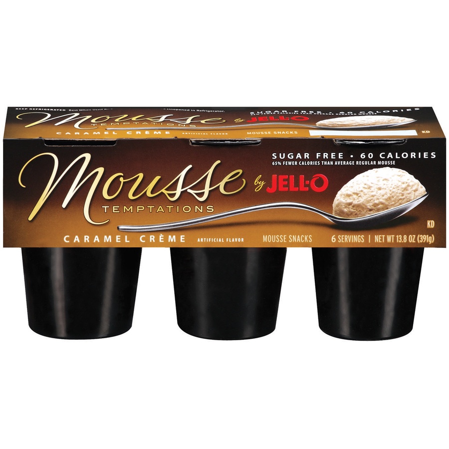 slide 1 of 3, Jell-O Mousse Snacks, Caramel Creme, 2.3 oz