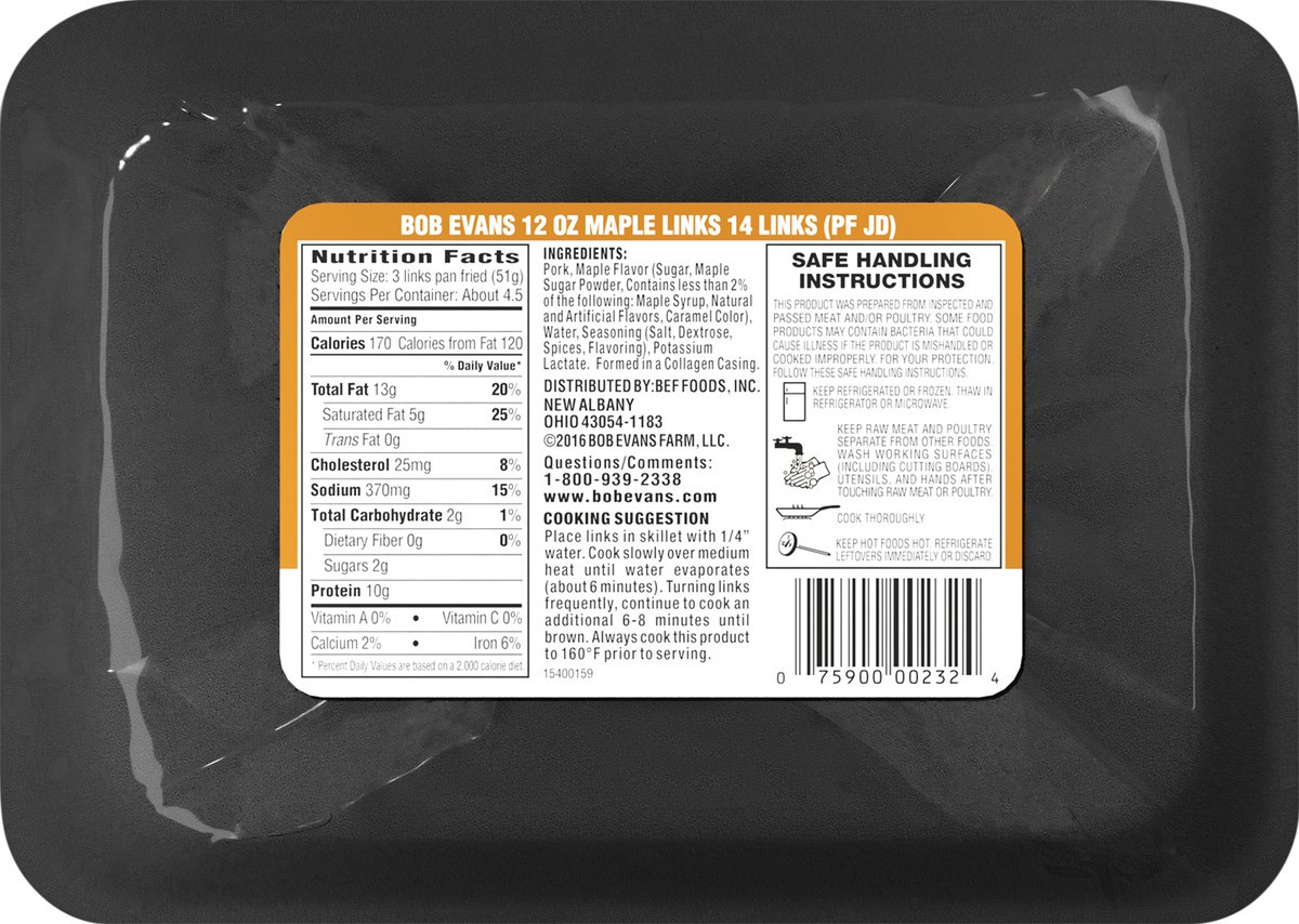slide 9 of 13, Bob Evans Maple Pork Sausage Links 14 ea, 14 ct