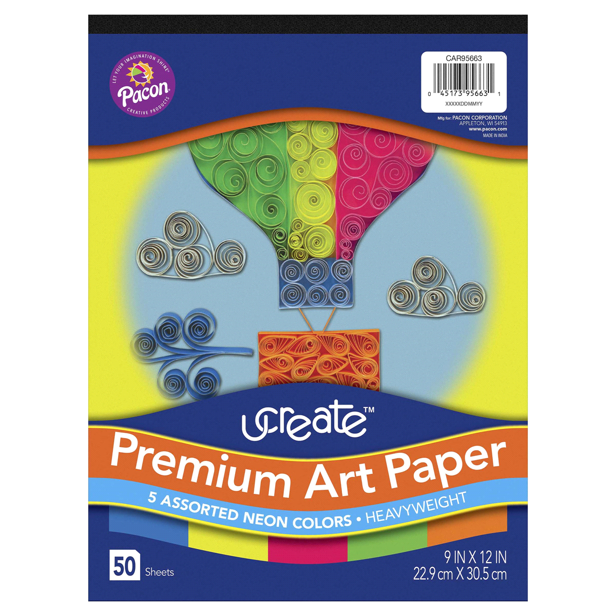 slide 1 of 1, Pacon Ucreate Premium Art Paper 5 Assorted Neon Colors, 1 ct