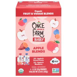 Once Upon a Farm Organic Apple & Sweet Potato/Apple & Blueberry Apple Blends 4 - 3.2 oz Pouches