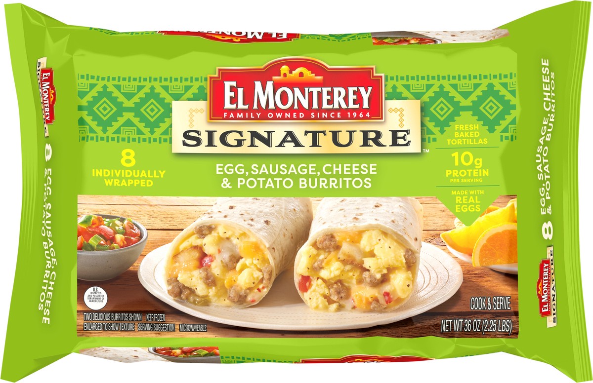 slide 2 of 7, El Monterey Signature Egg, Sausage, Cheese & Potato Breakfast Burritos, 36 oz