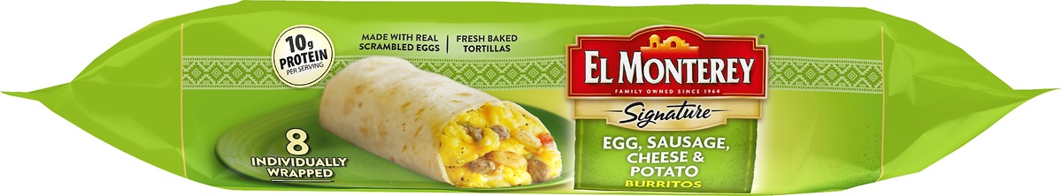 slide 6 of 8, El Monterey Egg, Sausage, Cheese & Potato Burritos, 8 ct; 36 oz