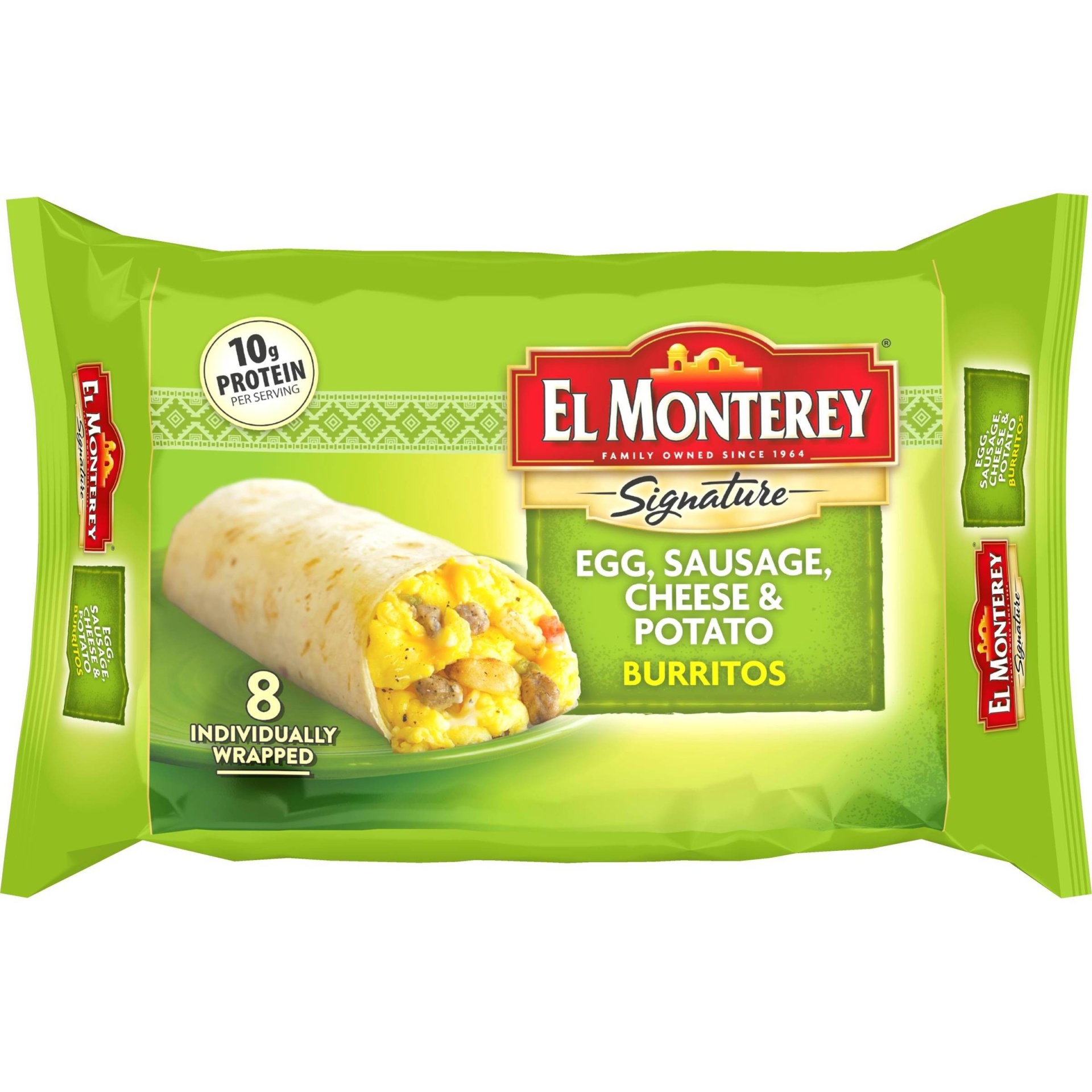 slide 1 of 8, El Monterey Egg, Sausage, Cheese & Potato Burritos, 8 ct; 36 oz