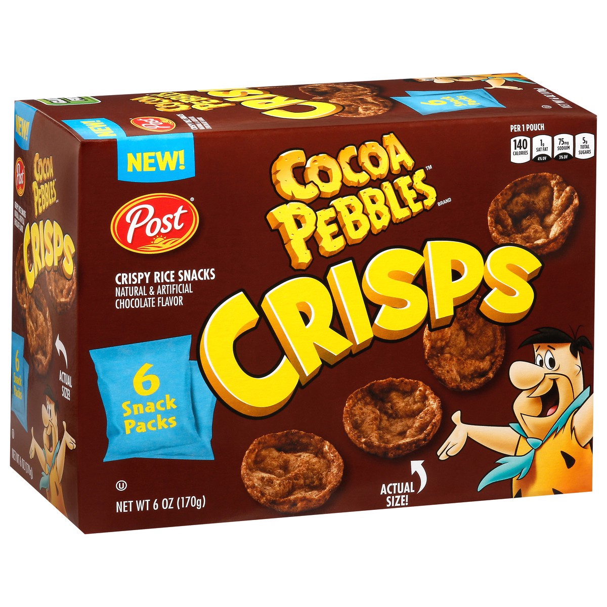 slide 2 of 9, Post New Post Cocoa PEBBLES Crisps, Portable Breakfast Cereal Snack, Kids Snacks, Gluten Free, 1 - Oz (Pack of 6), 6 ct; 1 oz